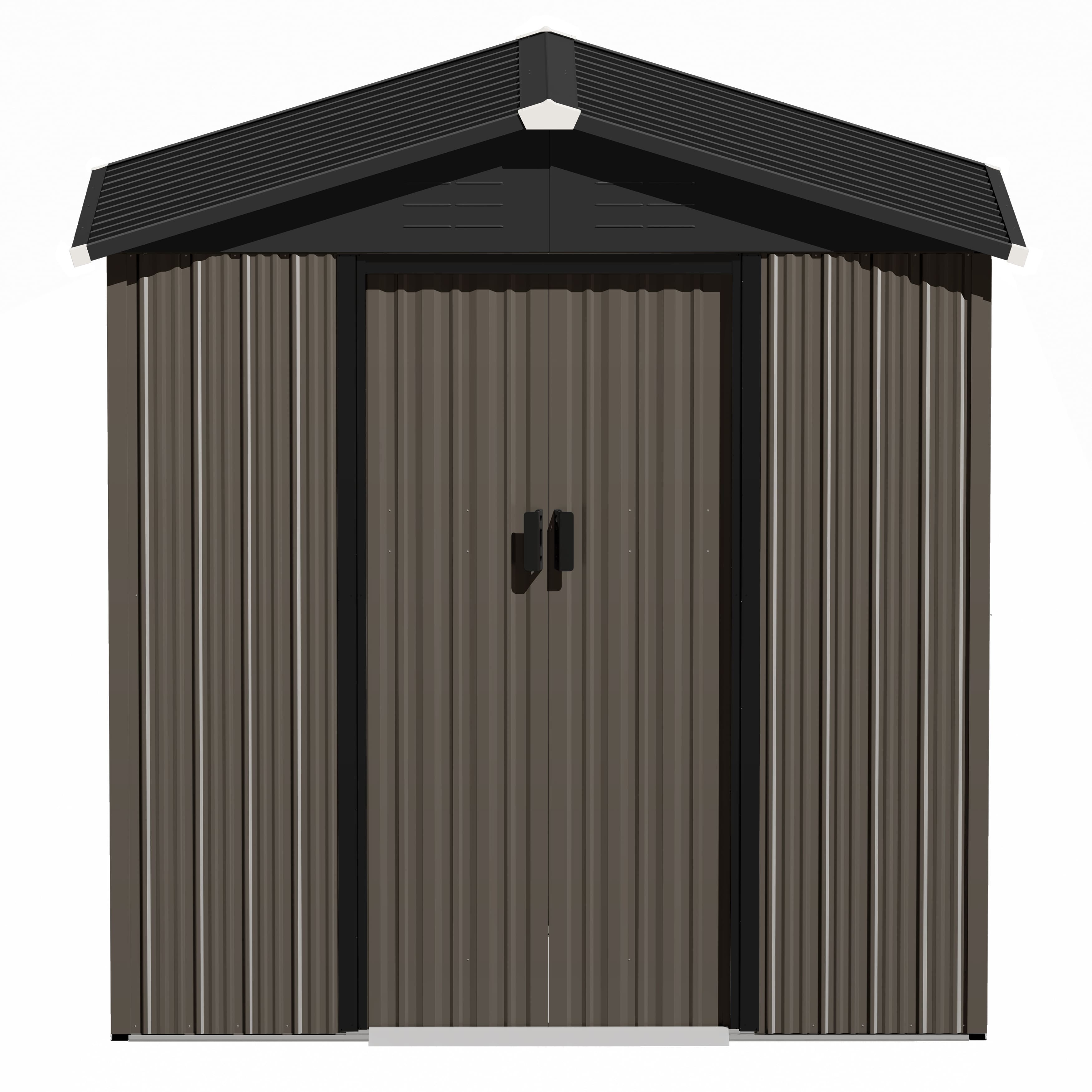 Nuu Garden - 6 x 4 FT Metal Outdoor Backyard Garden Storage Tool Shed with Sliding Doors - Black and Brown
