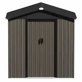 Nuu Garden - 6 x 4 FT Metal Outdoor Backyard Garden Storage Tool Shed with Sliding Doors - Black and Brown