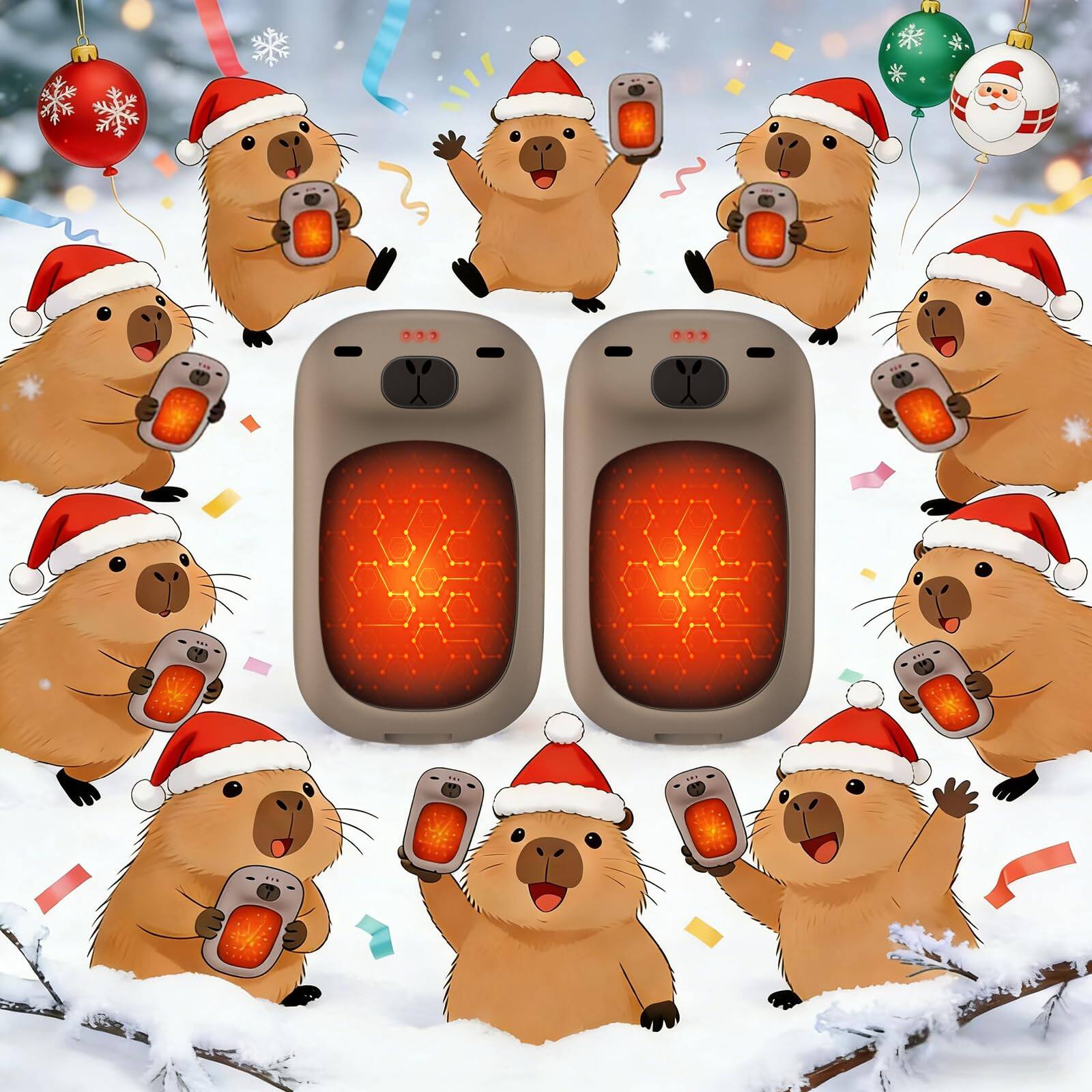 Alt View 1. PRIMEPLUS - Rechargeable Electric Hand Warmers, 1S Heating, 6000mAh 24H, Capybara Christmas Gift Stocking Stuffers for Thanksgiving - Coffee.
