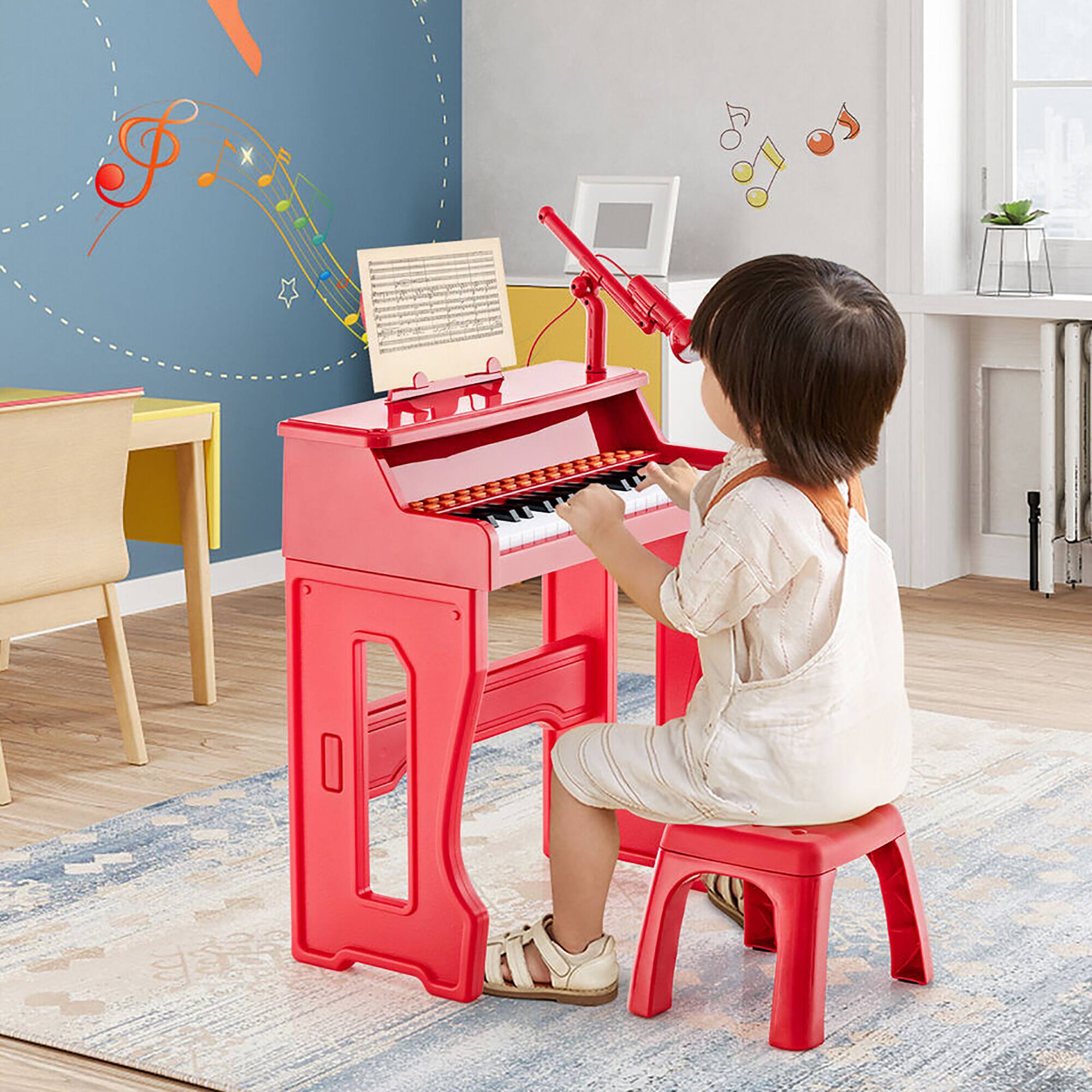 Alt View 3. Gymax - Gymax 37-Key Music Piano Keyboard Kids Learning Toy Instrument w/ Microphone Red - Red.