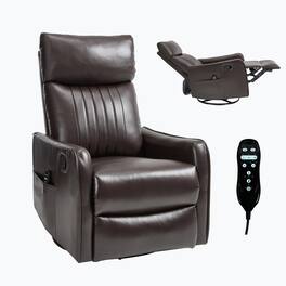 LUCKY ONE - Faux Leather Manual Recliner Chair with 360° Swivel, Rocker, Massage and Lumbar Heat - Antique Brown