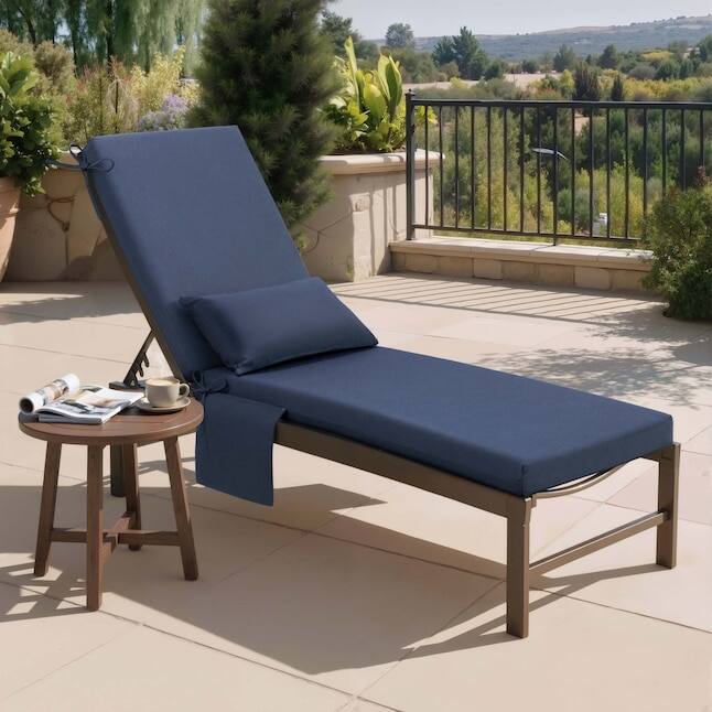 Angle. Crestlive Products - Crestlive Products 1pc 80in Outdoor Water Resistant Chaise Lounge Chair Cushion with Ties Navy Blue Patio lounge cushion - Navy.
