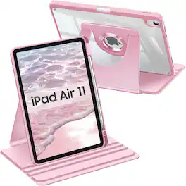 Fintie - Rotating Case for iPad Air 11-inch (M4/M3/M2) & iPad Air 4th/5th Gen 10.9 inch | 360° Swivel Stand & Pencil Holder - Baby Pink