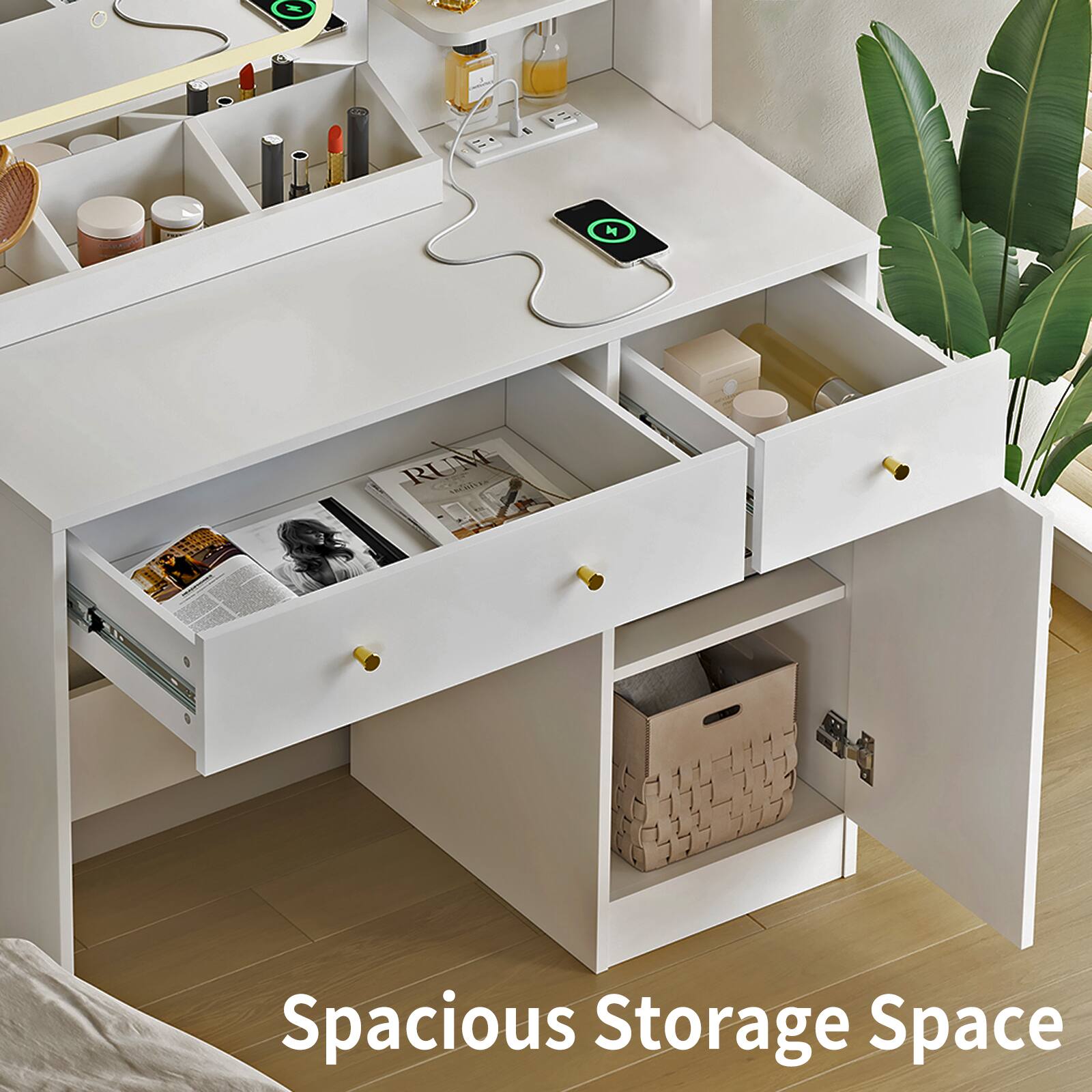 The text on the image is: "Spacious Storage Space."