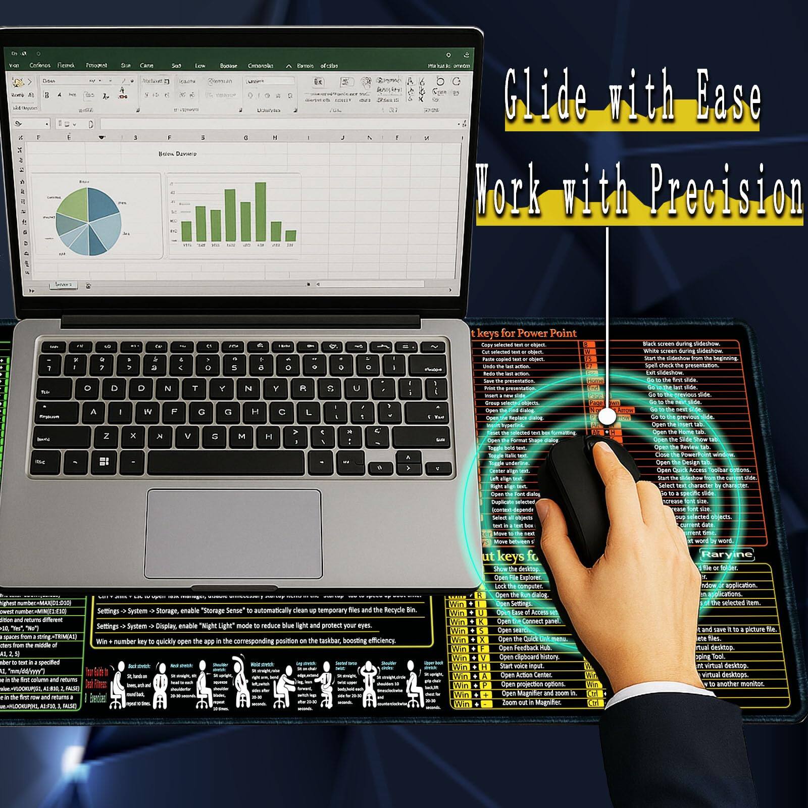 Sure, here is the corrected and grouped text from the image:

---

**Glide with Ease  
Work with Precision**

---

**Ctrl keys for PowerPoint**

- **Ctrl + A** - Select all
- **Ctrl + C** - Copy
- **Ctrl + X** - Cut
- **Ctrl + V** - Paste
- **Ctrl + Z** - Undo
- **Ctrl + Y** - Redo
- **Ctrl + S** - Save
- **Ctrl + P** - Print
- **Ctrl + F** - Find
- **Ctrl + H** - Replace
- **Ctrl + B** - Bold
- **Ctrl + I** - Italic
- **Ctrl + U** - Underline
- **Ctrl + Shift + >** - Increase font size
- **Ctrl + Shift + <** - Decrease font size
- **Ctrl + Shift + F** - Font
- **Ctrl + Shift + >** - Increase font size
- **Ctrl + Shift + <** - Decrease font size
- **Ctrl + Shift + F** - Font
- **Ctrl + Shift + >** - Increase font size
- **Ctrl + Shift + <** - Decrease font size
-