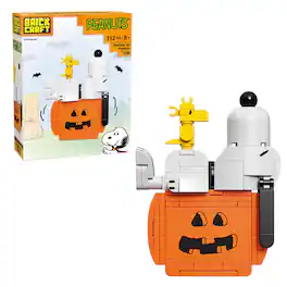Brickcraft - Peanuts Snoopy Sleeping On Pumpkin 122-Piece Building Set - Orange