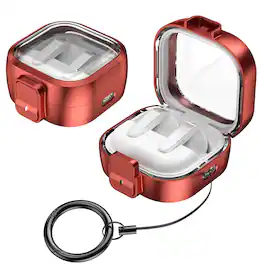 Dteck - For Samsung Galaxy Buds 4 / Buds 4 Pro Earphone Case Rugged Safety Lock Protective Cover With Anti-Loss Keychain - Red