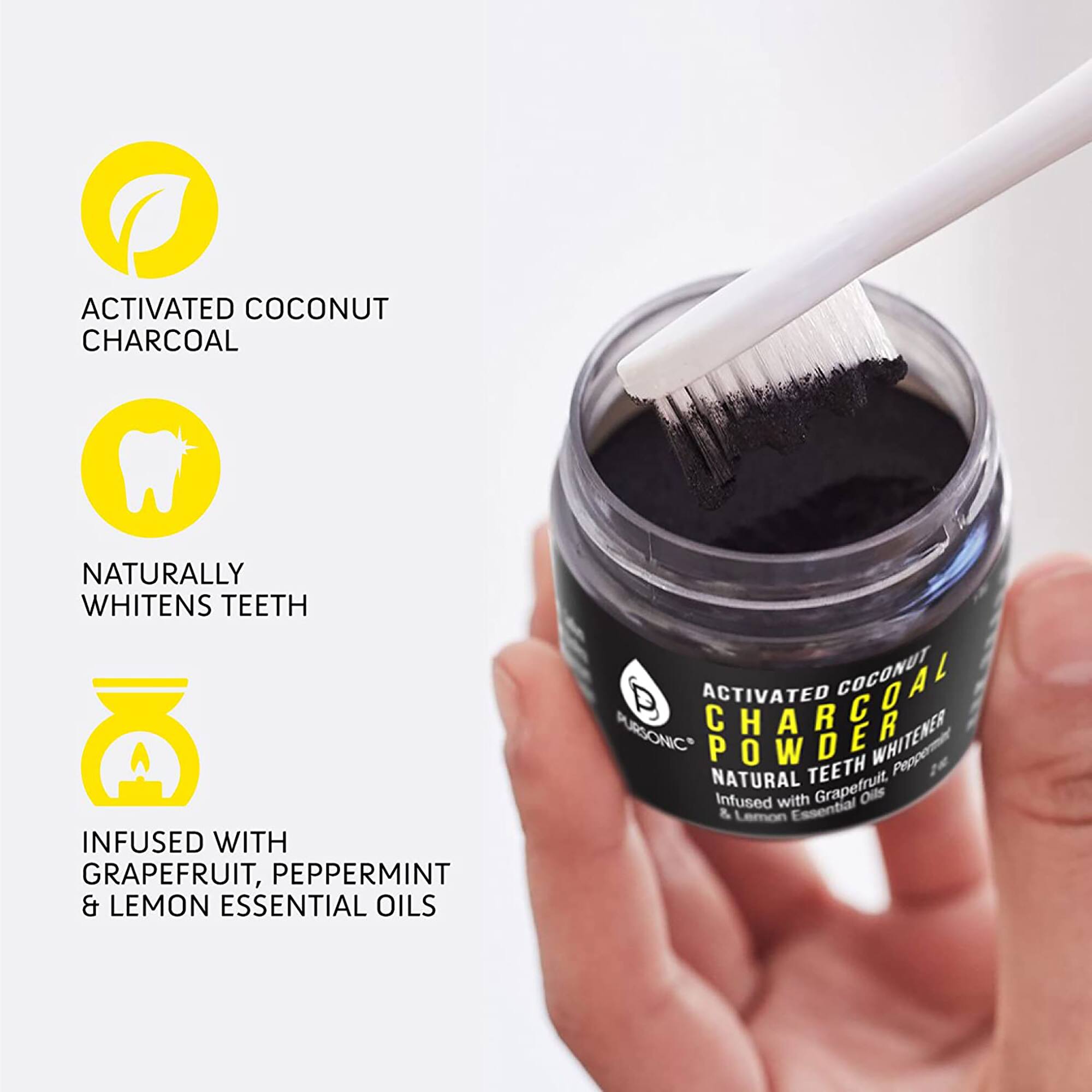 ACTIVATED COCONUT CHARCOAL NATURALLY WHITENS TEETH INFUSED WITH GRAPEFRUIT, PEPPERMINT & LEMON ESSENTIAL OILS
ACTIVATED COCONUT PUASONIC CHAROAL POWDER WHITENER NATURAL TEETH Infused with Grapefruit, Peppermint & Lemon Essential Oils