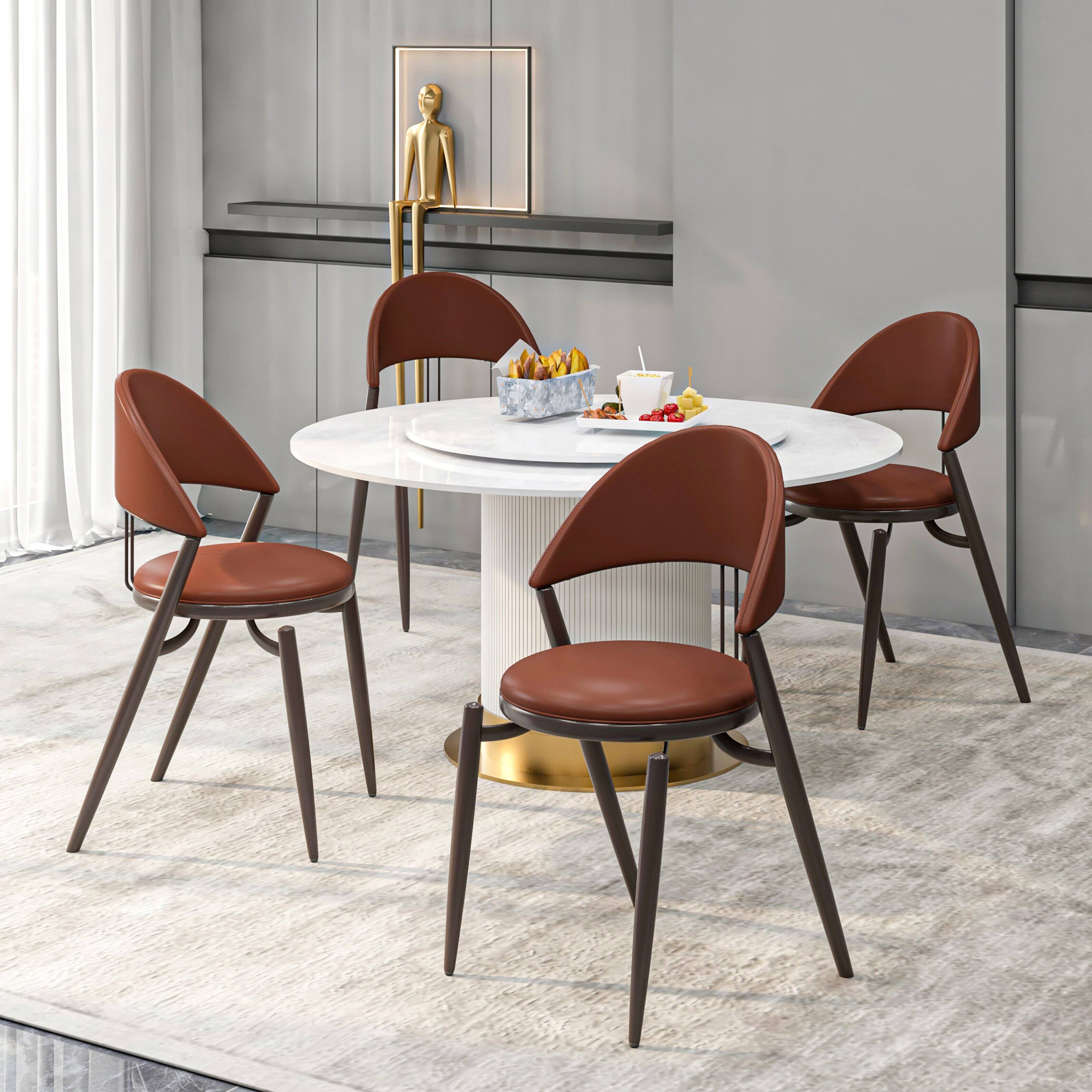 Angle. LeisureMod - Venice 2-PCS Upholstered Leather Accent Chair for Dining Room & Kitchen - Dark Brown.