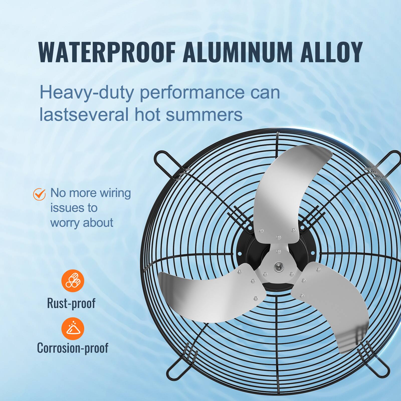 WATERPROOF ALUMINUM ALLOY

Heavy-duty performance can last several hot summers

- No more wiring issues to worry about
- Rust-proof
- Corrosion-proof