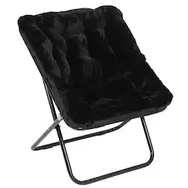 Emma + Oliver - Aisling Oversized Folding Saucer Chair for Dorm, Bedroom - Black Fabric/Black Frame
