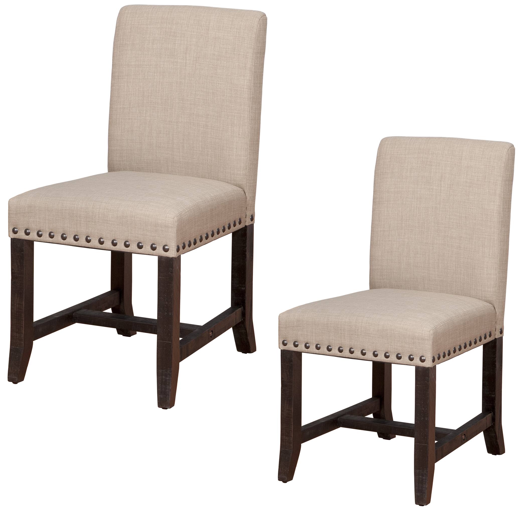 Alt View 2. Manhattan Lane - Fabric Upholstered Wooden Side Chair with Nail Head Trim Accents, Set of 2 - Black and Beige.