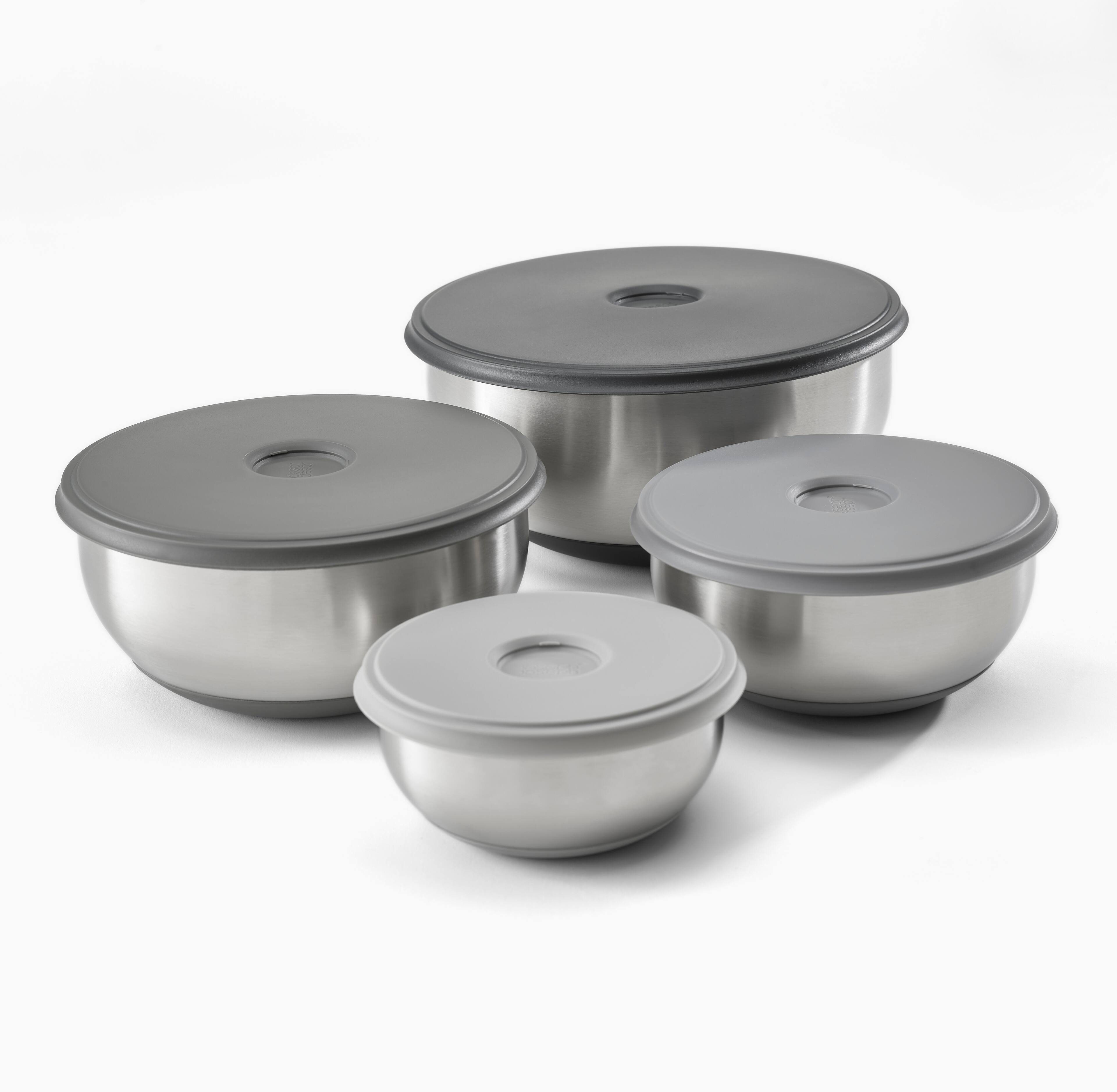 Front. Joseph Joseph - Nest Prep&Store 8-piece Stainless Steel Mixing Bowl Set with Lids.