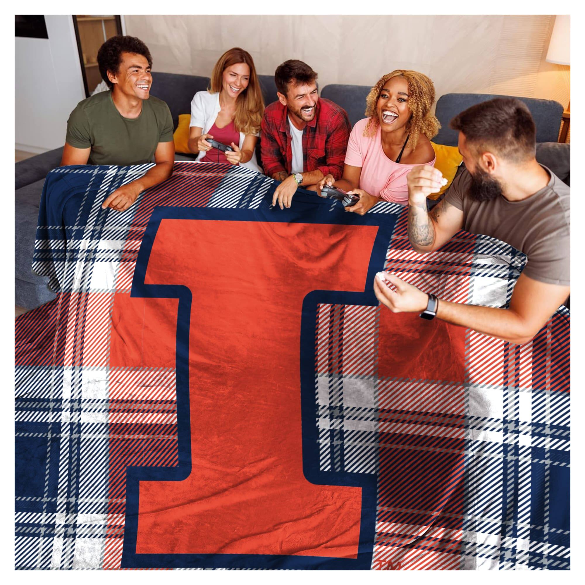 Alt View 1. Pegasus - Illinois Fighting Illini 66" x 95" Oversized Plaid FAN-mily Ultra Cozy Blanket - Multicolor.
