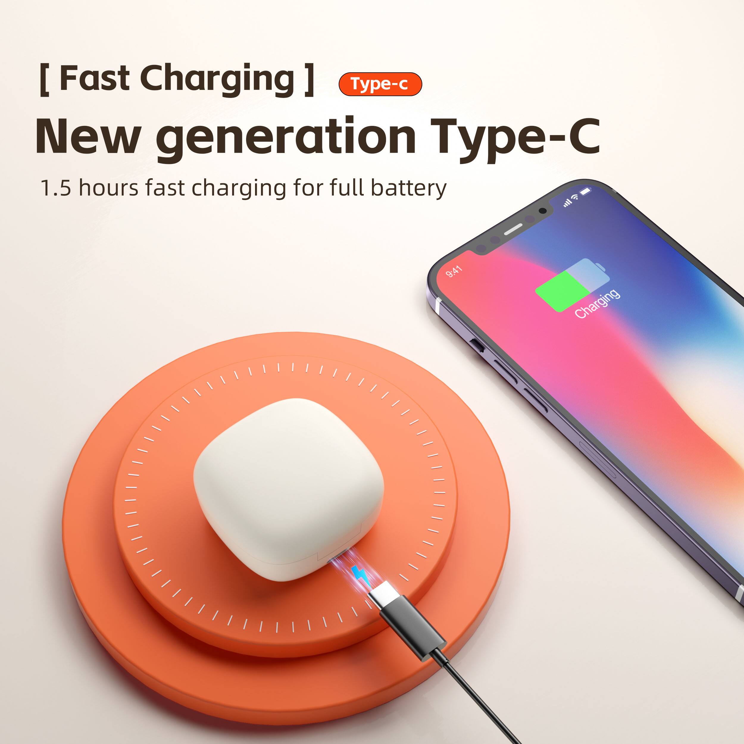 [Fast Charging]  
Type-C  
New generation Type-C  
1.5 hours fast charging for full battery  

9:41  
Charging