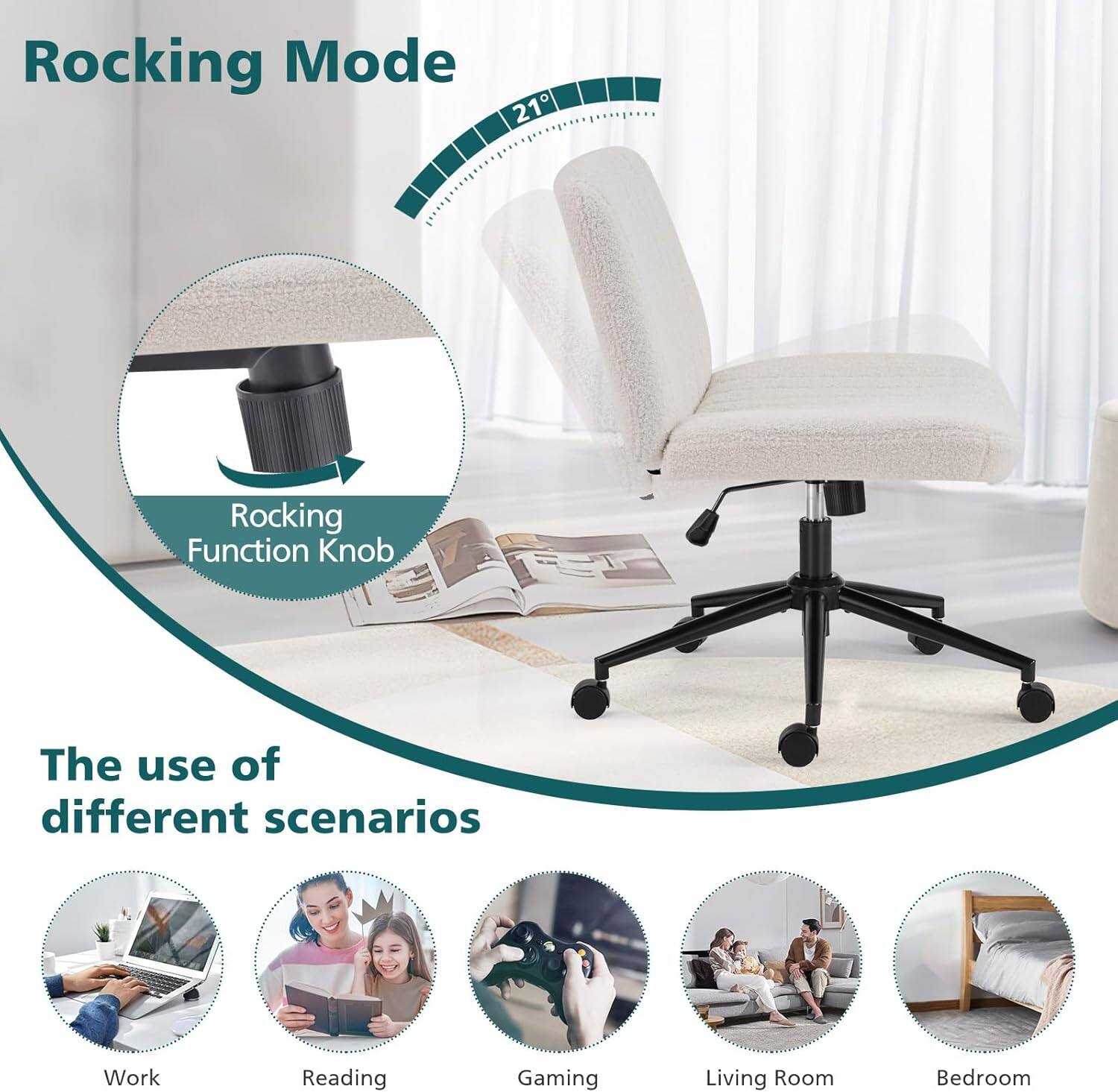 Rocking Mode 21° Rocking Function Knob

The use of different scenarios

Work
Reading
Gaming
Living Room
Bedroom