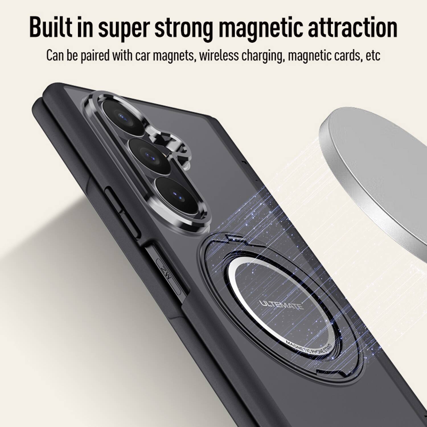 Built in super strong magnetic attraction  
Can be paired with car magnets, wireless charging, magnetic cards, etc.  
ULTIMATE