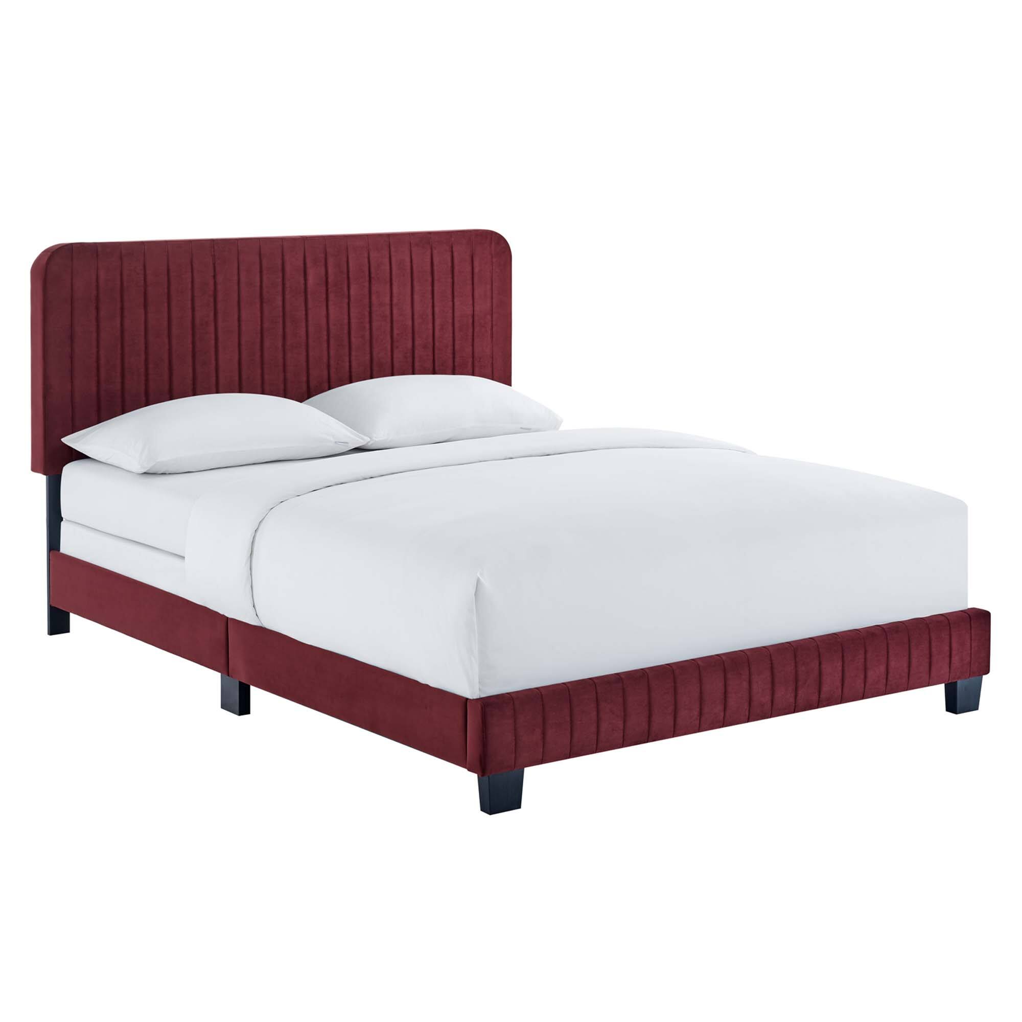Angle. Modway - Zahra Channel Tufted Performance Velvet Twin Platform Bed - White.
