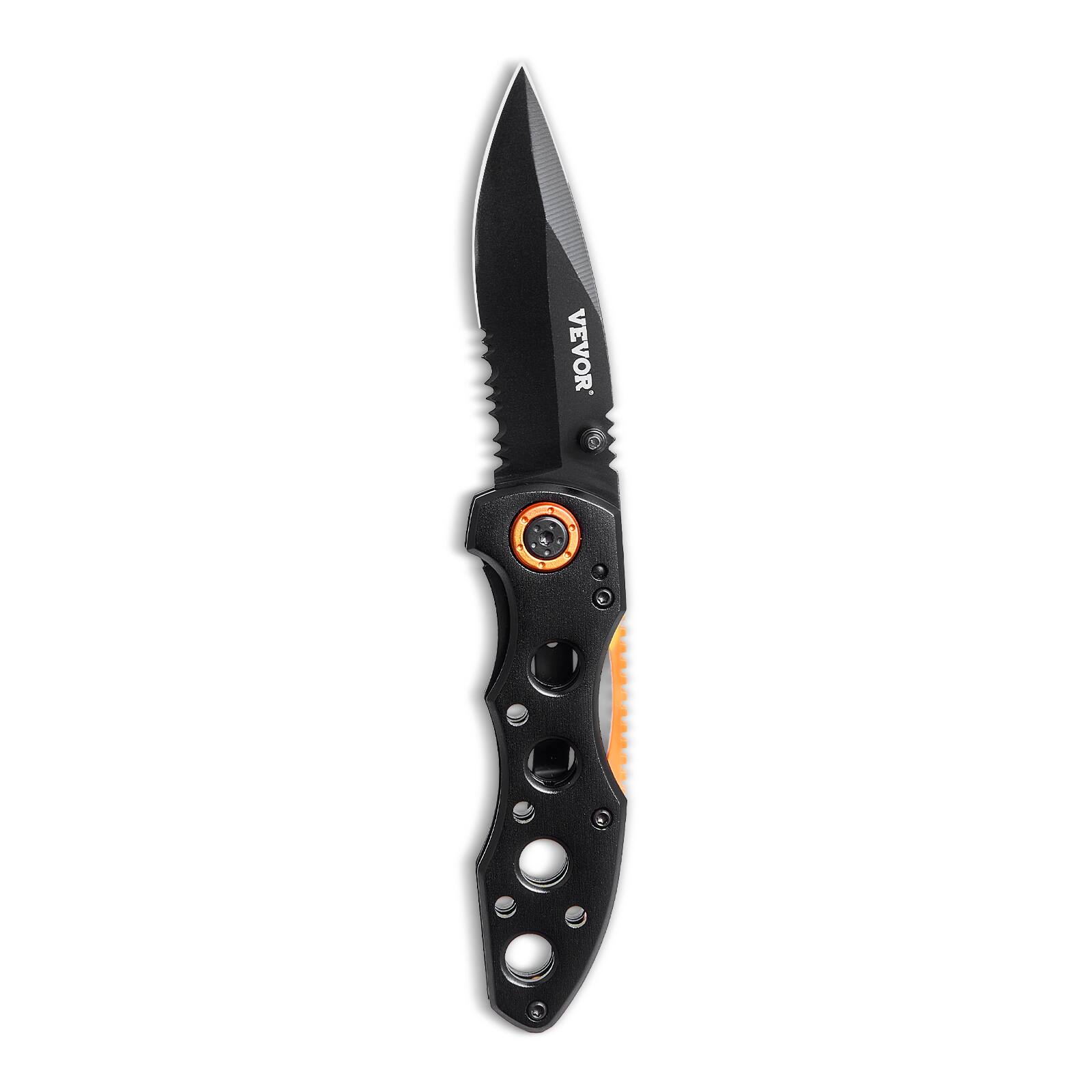Alt View 5. VEVOR - Folding Pocket Knife, 3 in/7.6 cm 7Cr17Mov Blade, Aluminum Handle Small EDC Knife with Pocket Clip - Black + Orange.