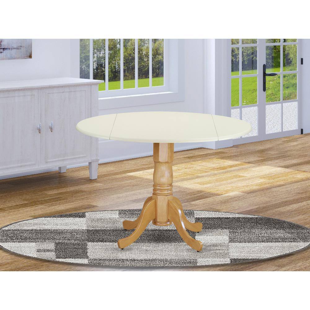 Angle. East West Furniture - East West Furniture DLT-LOK-TP Dublin Kitchen Table, a Round Dining Table with Dropleaf & Pedestal Base - Brown.
