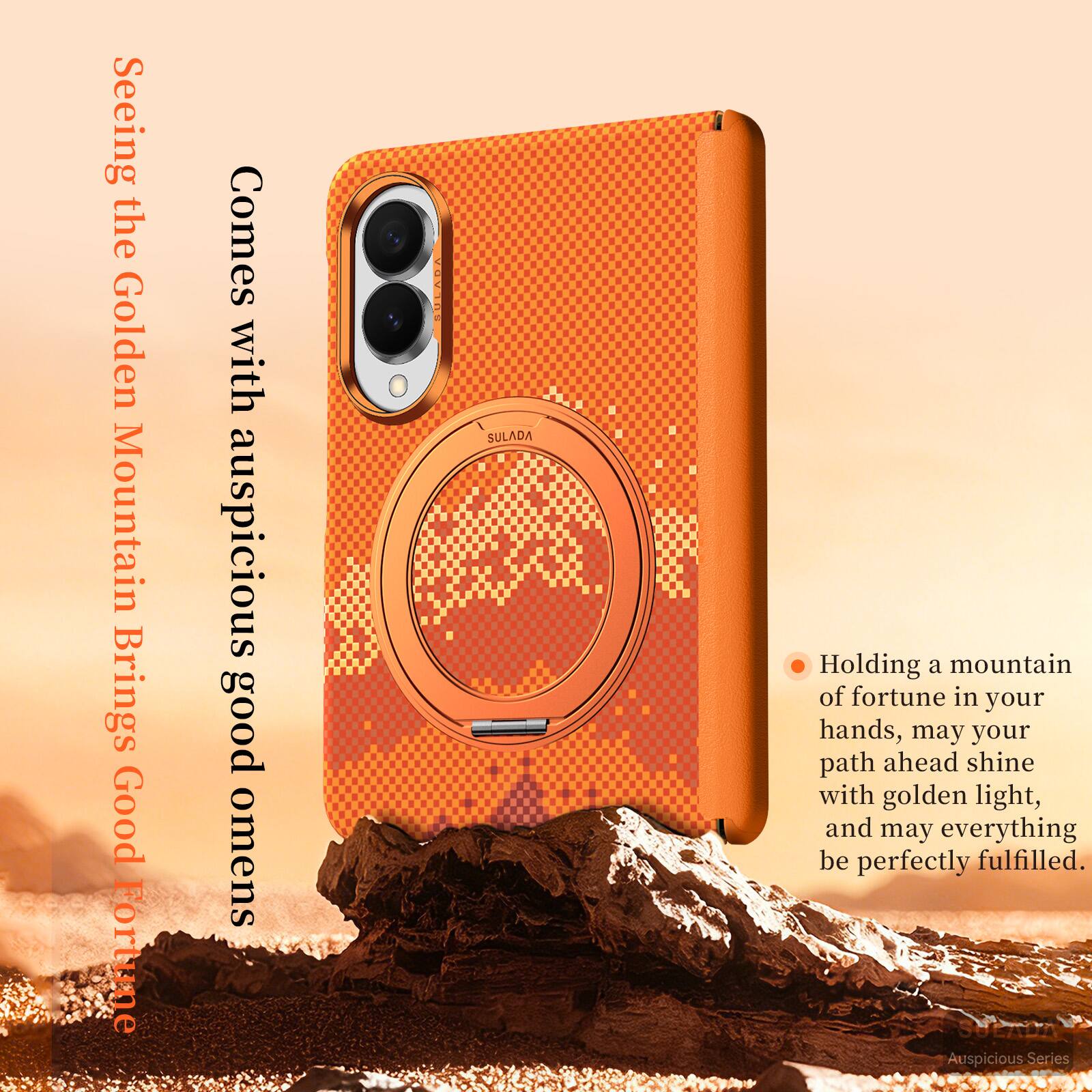 Seeing the Golden Mountain Brings Good Fortune  
Comes with auspicious good omens  
SULADA  
Holding a mountain of fortune in your hands, may your path ahead shine with golden light, and may everything be perfectly fulfilled.  
Auspicious Series