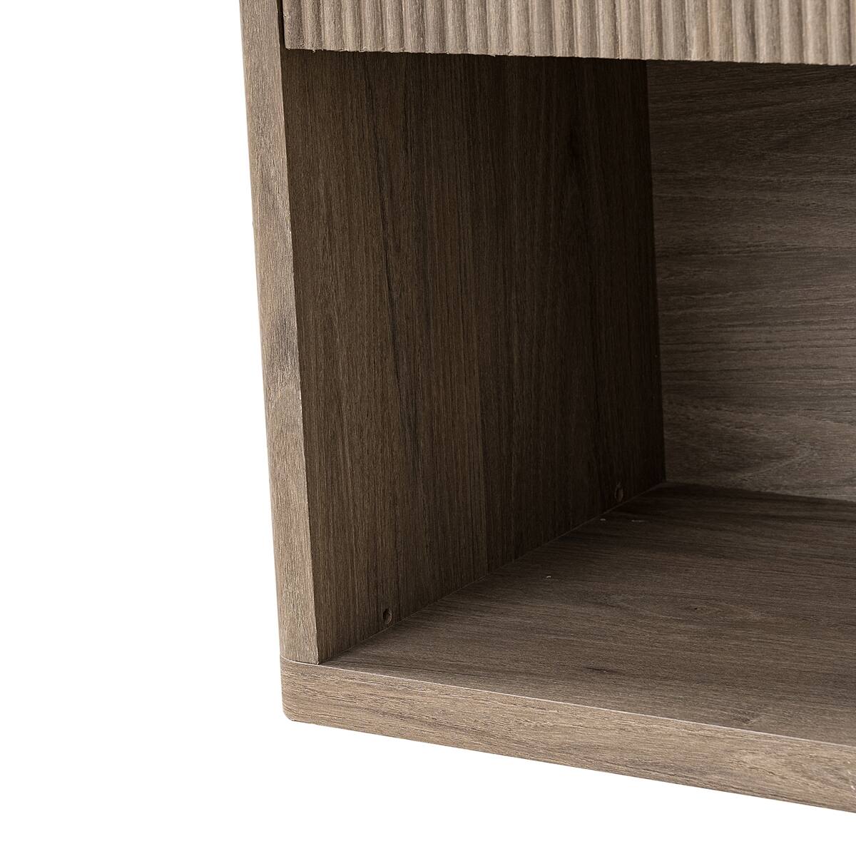 Alt View 4. Loheer - Loheer Large Nightstand with Drawer, Greige Fluted Bedside Table - Greige.