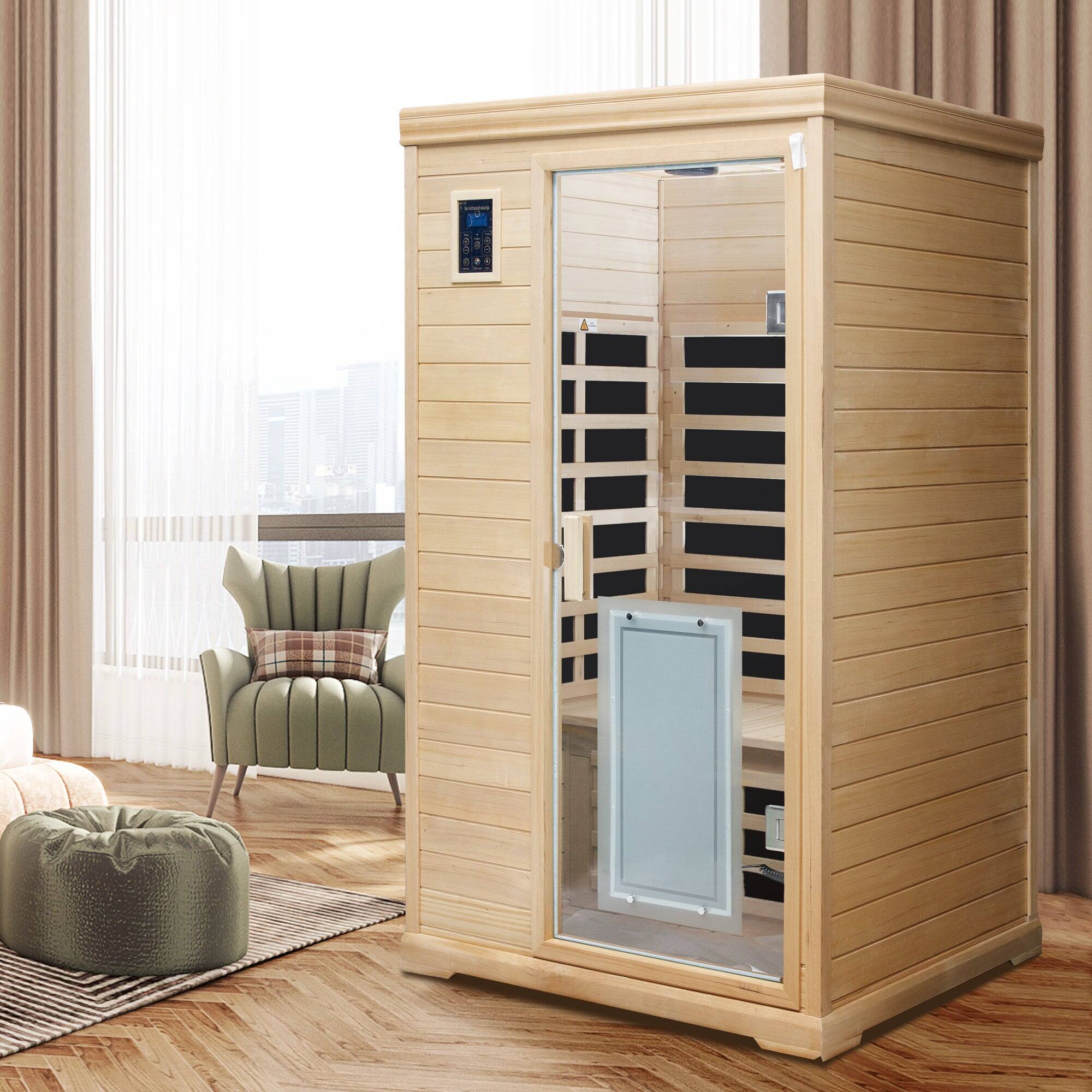 Alt View 3. Boyel Living - Two Person Indoor Far Infrared Hemlock Sauna Room with Touch Control and Bluetooth Audio - Natural.
