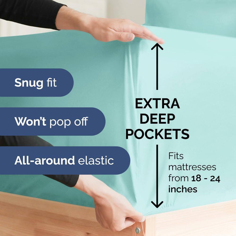 Snug fit  
Won't pop off  
EXTRA DEEP POCKETS  
All-around elastic  
Fits mattresses from 18 - 24 inches