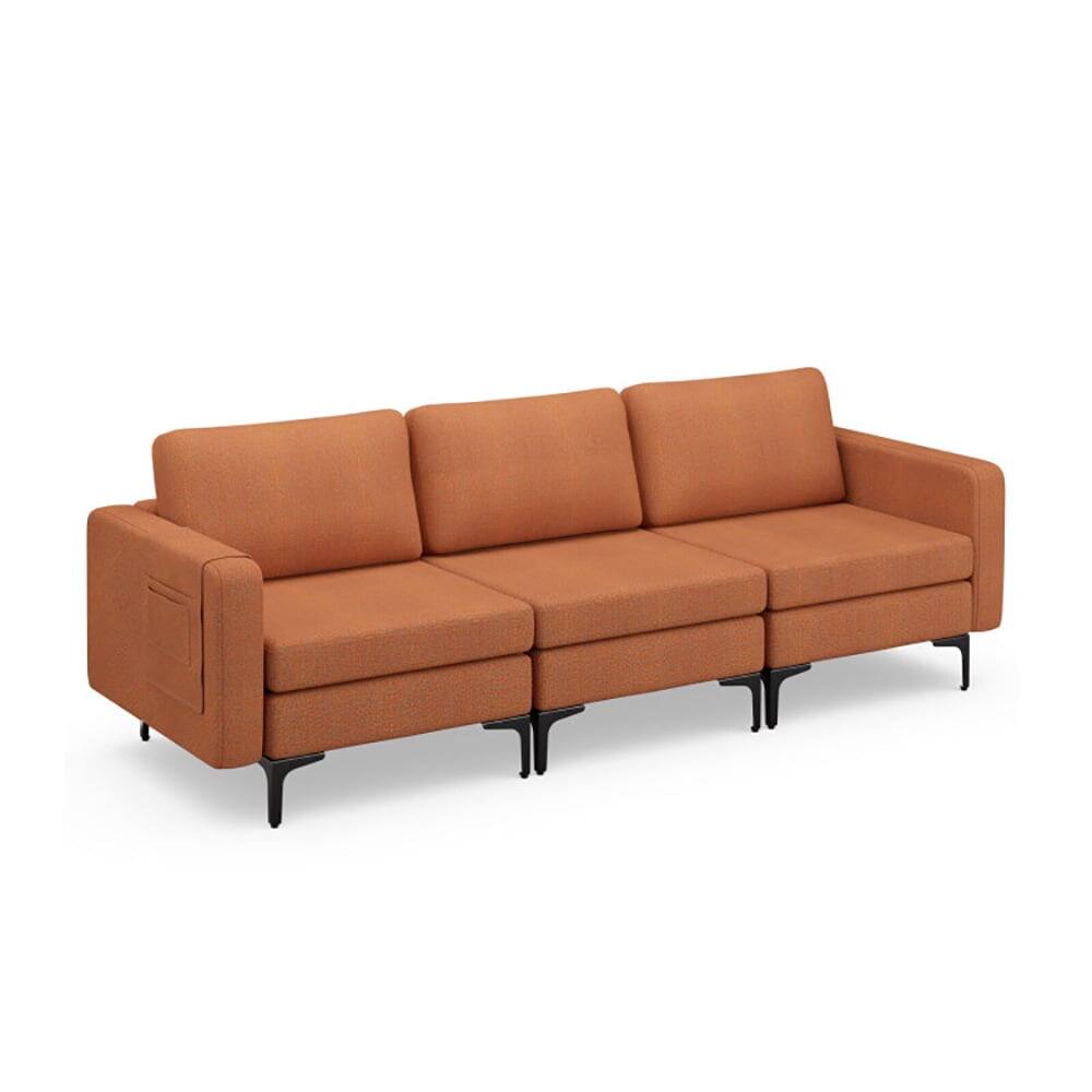 Alt View 1. Kadyn - 3-Seat Sectional Sofa Couch with Armrest Magazine Pocket and Metal Leg-Orange, Sectional Sofa Couch Living Room Sleeper - Orange.