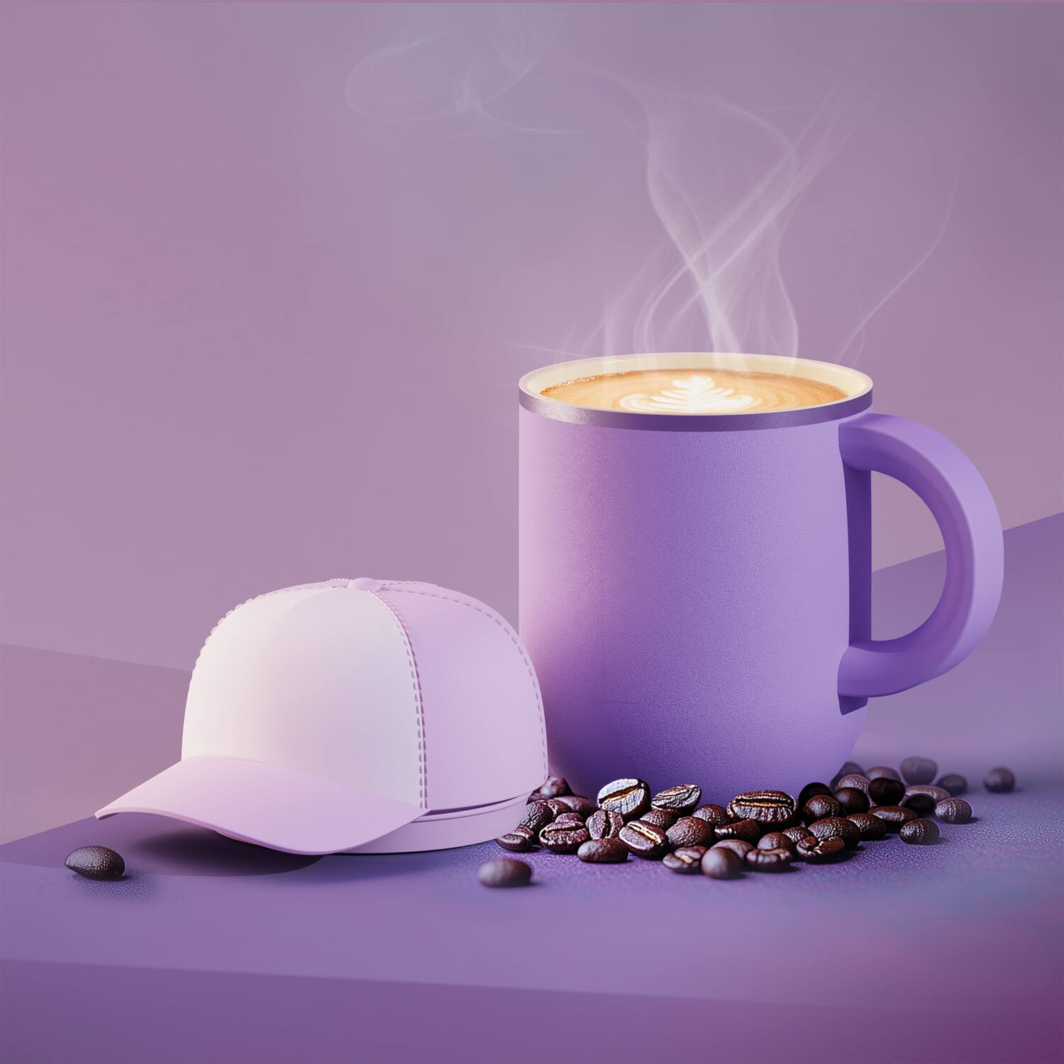 Angle. Asobu - 13-Oz Happy Hat Insulated Mug - Purple/Pink.