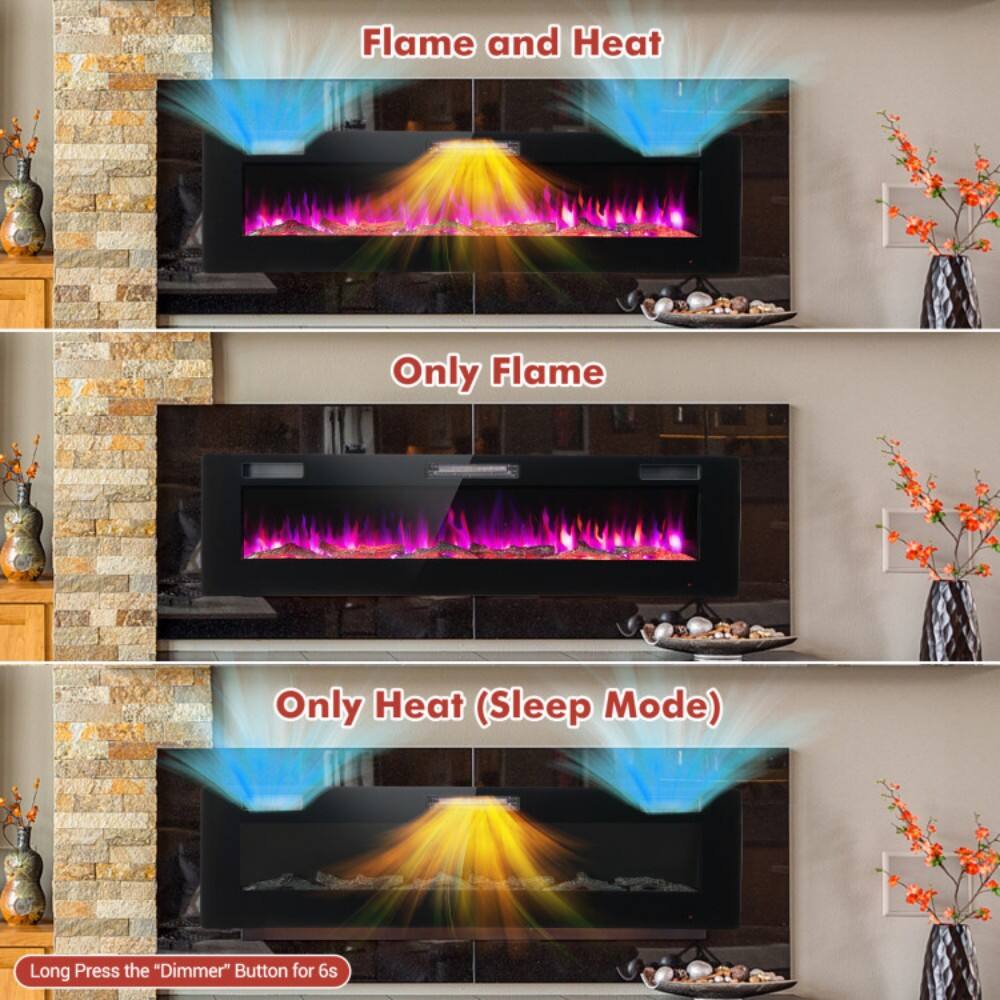 Flame and Heat

Only Flame

Only Heat (Sleep Mode)

Long Press the "Dimmer" Button for 6s