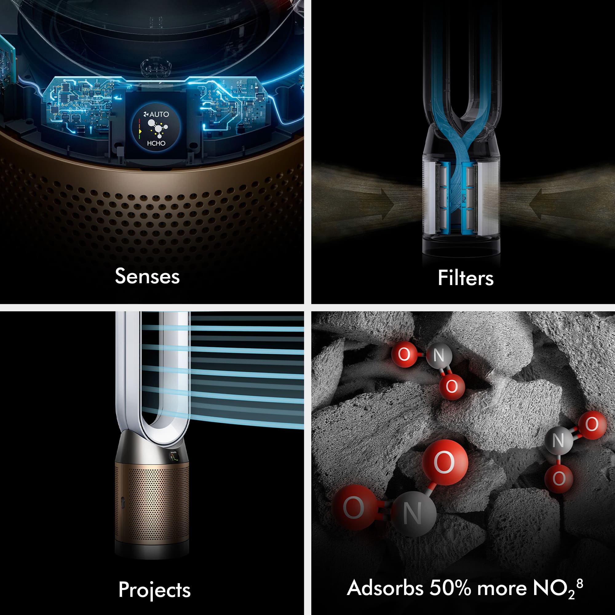 The image features four different sections, each showcasing a different aspect of air purification technology. The sections are labeled as follows:
1. Senses: This section displays a visual representation of the senses that are enhanced by the air purification technology.
2. Filters: This section showcases the filters used in the air purification system, highlighting their effectiveness in removing pollutants from the air.
3. Projects: This section showcases the various projects that have been developed using the air purification technology, emphasizing its potential for innovation and progress.
4. Adsorbs: This section displays the adsorbs technology used in the air purification system, which helps remove pollutants from the air and improve overall air quality.