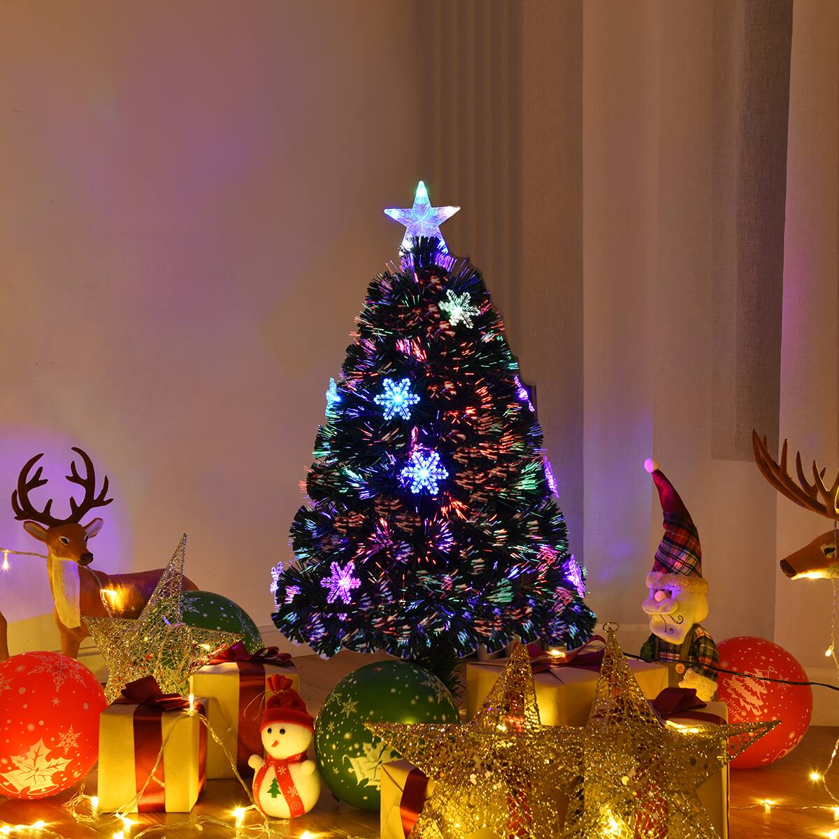 Alt View 3. Gymax - Gymax 4' Pre-Lit Multi-Color Lights Fiber Optic Artificial Christmas Tree with Snowflakes - Green.