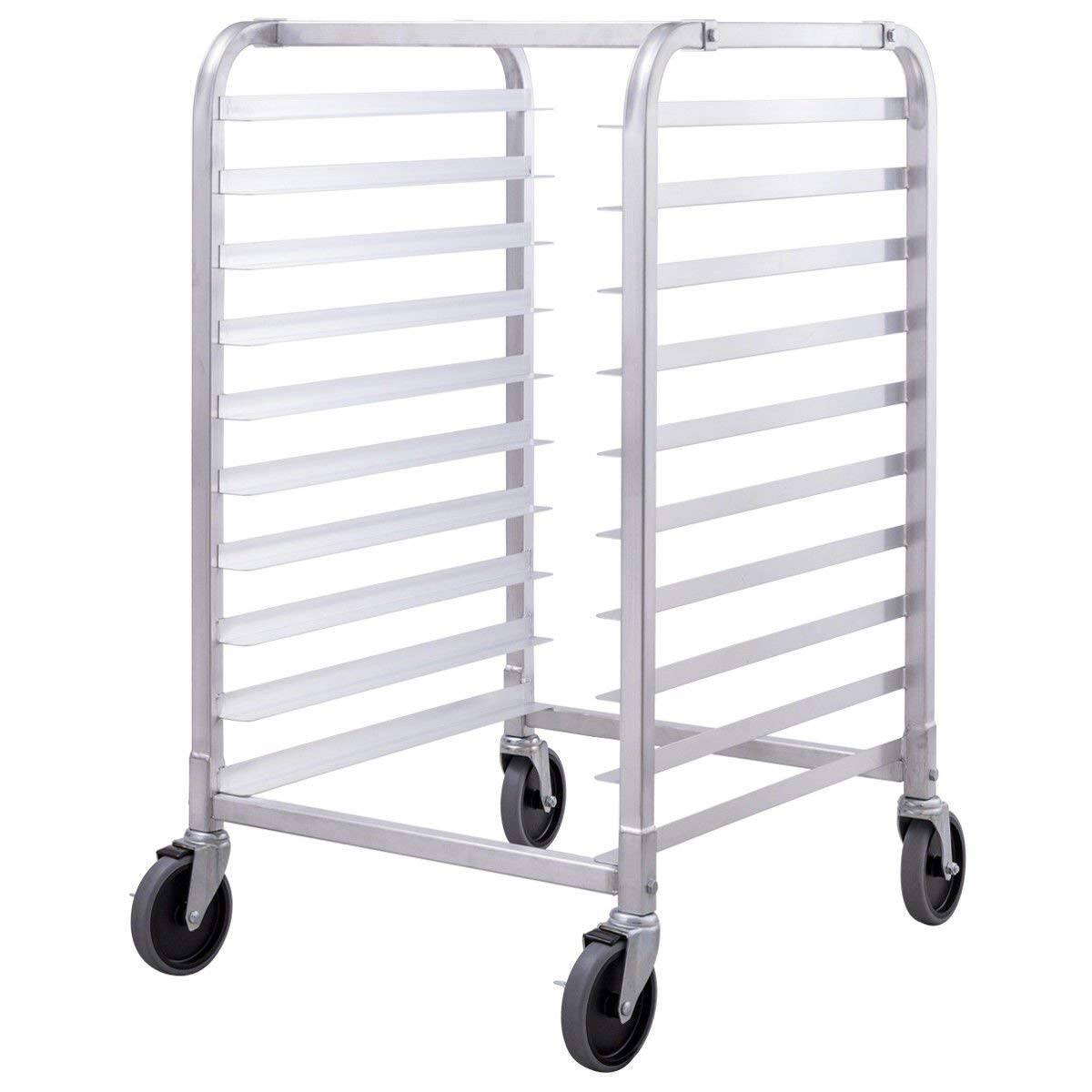Reds Spade - COSTWAY 10 Aluminum Kitchen Bun Pan Sheet w Wheels 2 Lockable Home Commercial Use Bakery Cooling Rack Open - Default