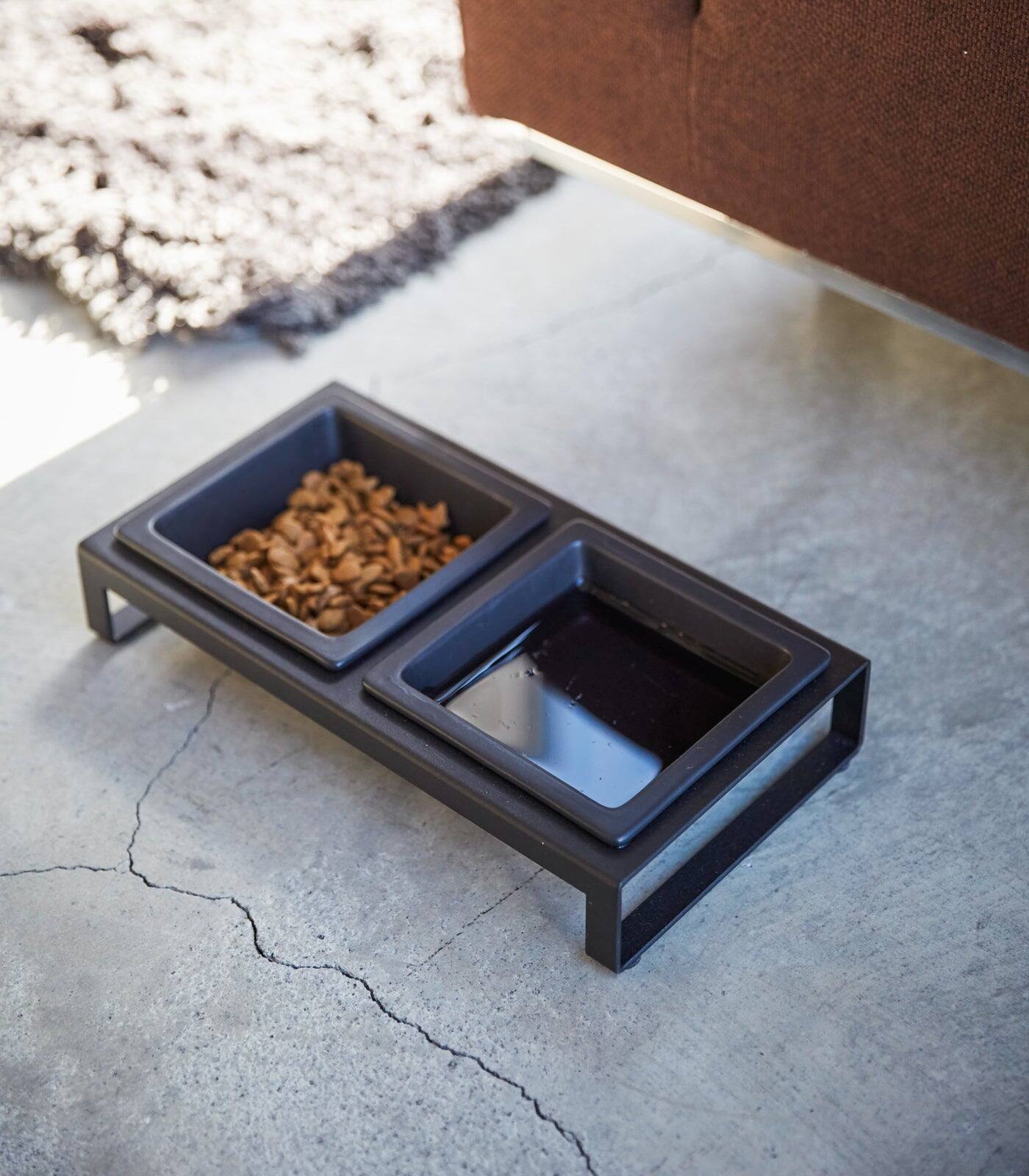 Left. Yamazaki Home - Pet Food Bowl - Steel + Ceramic - White.