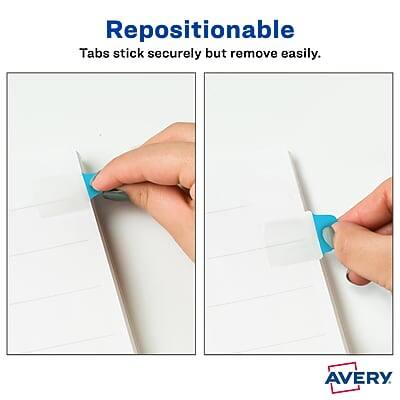 Repositionable Tabs stick securely but remove easily. AVERY.