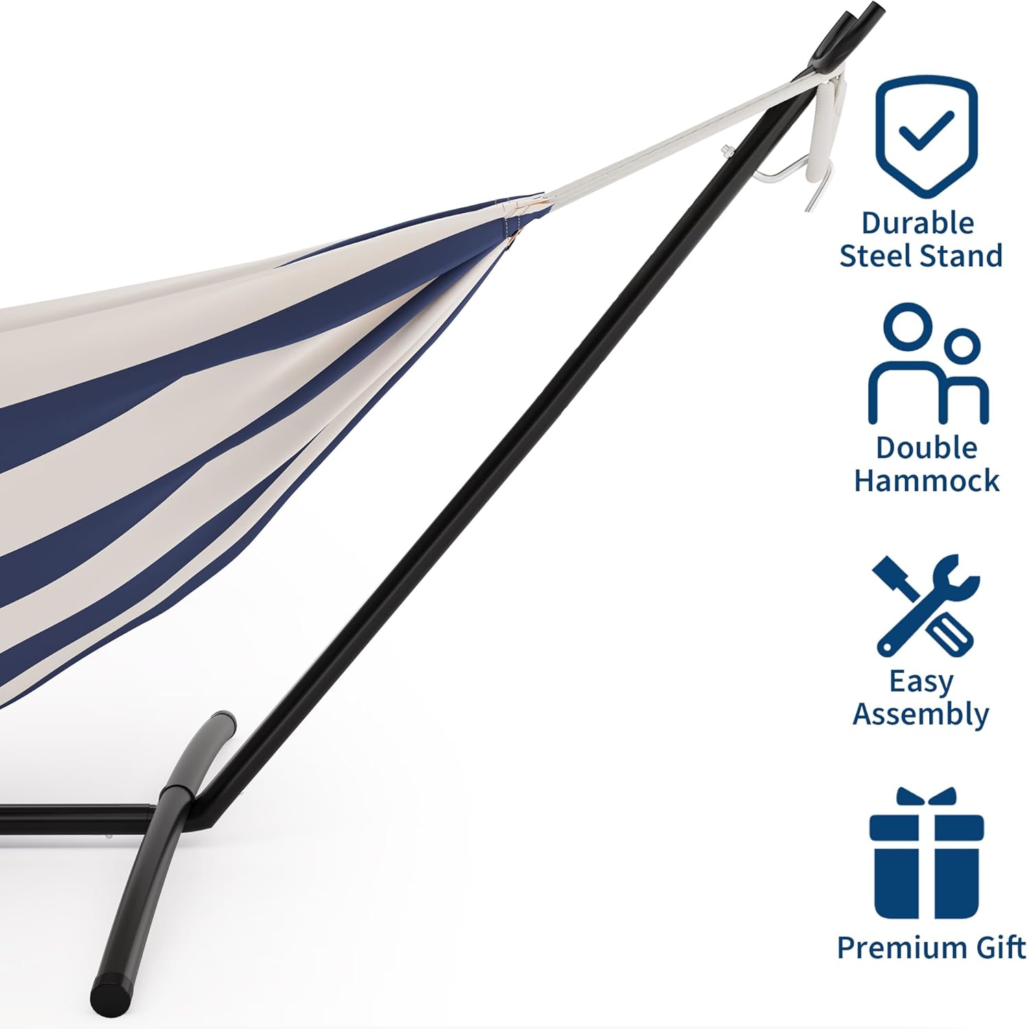 Durable Steel Stand  
Double Hammock  
Easy Assembly  
Premium Gift