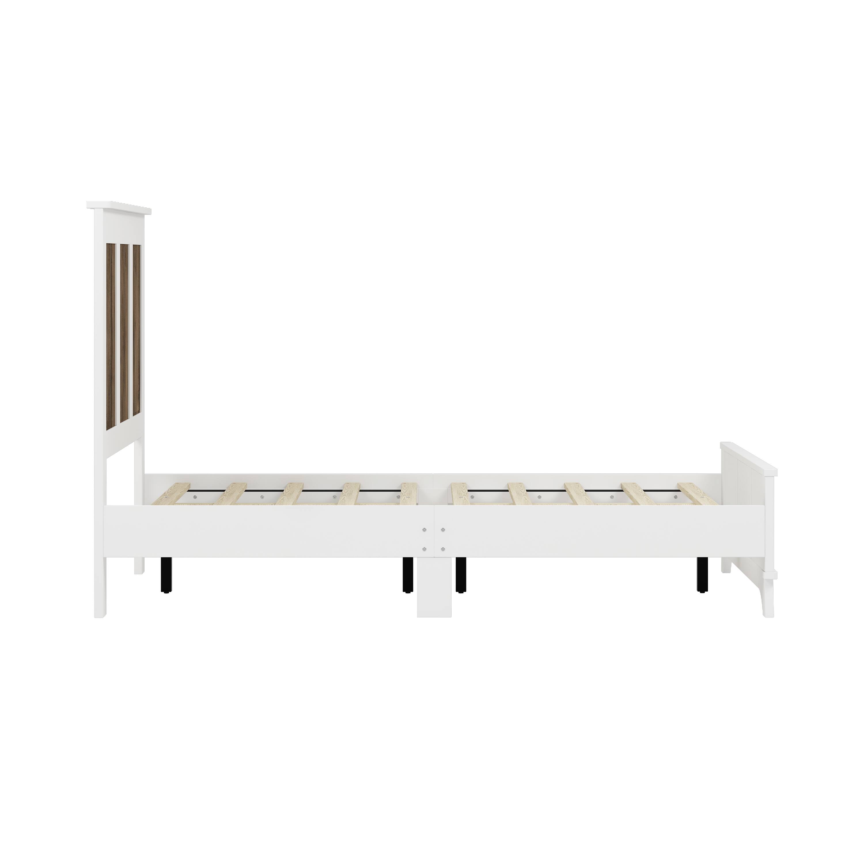 Alt View 2. Tiramisubest - Farmhouse Wooden Platform Full Size Bed, Modern Platform Bed with Wooden Strip Decoration, Plywood Slats Support, White - White.