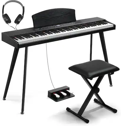 Front. Winado - 88 Key Keyboard Piano Set, Full Size Digital Piano with Multi-Adjustable Height Bench, Powerful Functional Panel.