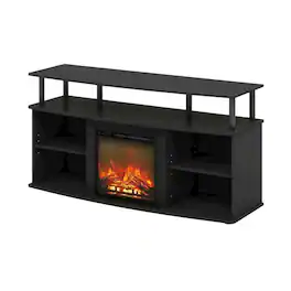 FurniFact - Black Open Shelving Entertainment Center, Ample TV storage, up to 55 inches - Brown