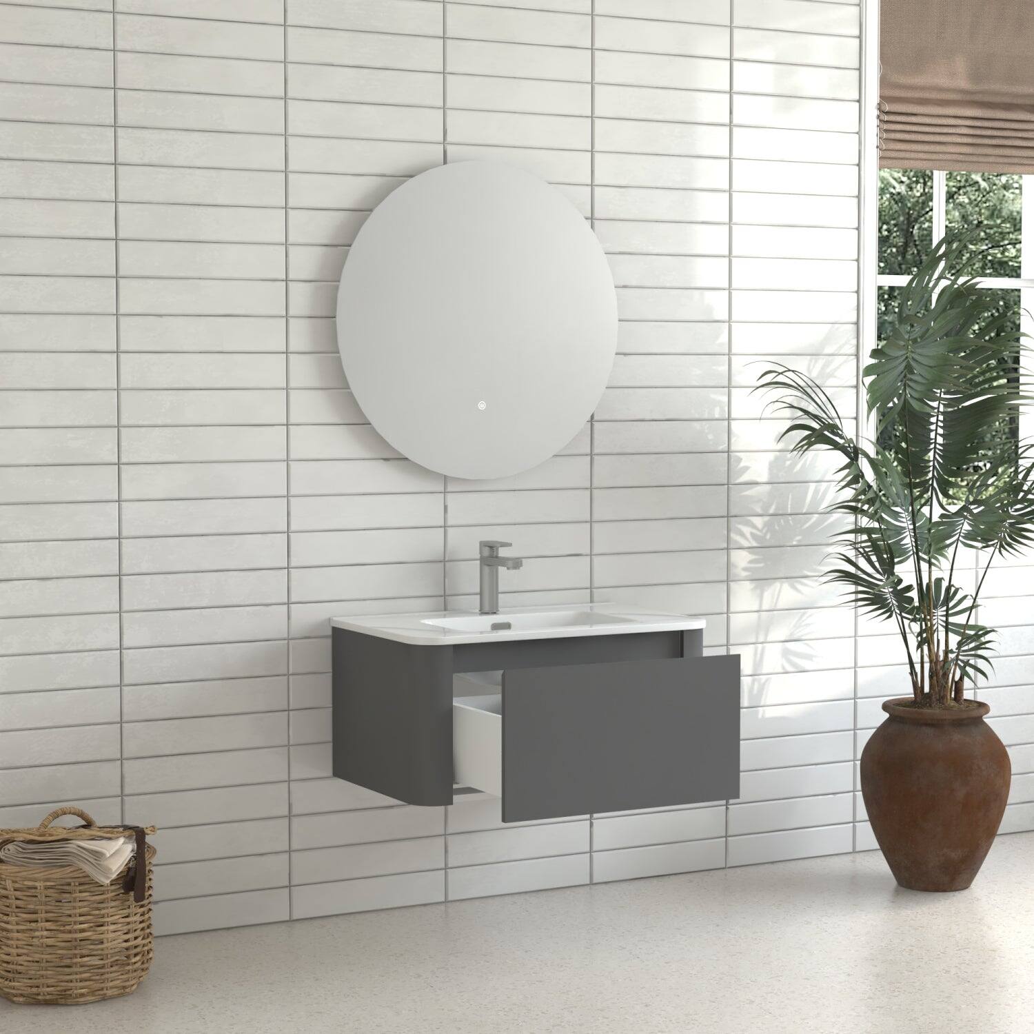 Alt View 4. Boyel Living - 30 in Grey Wall-Mounted Bathroom Vanity with Soft-Close Drawer Ceramic Integrated Basin PET Waterproof Finish - Gray.