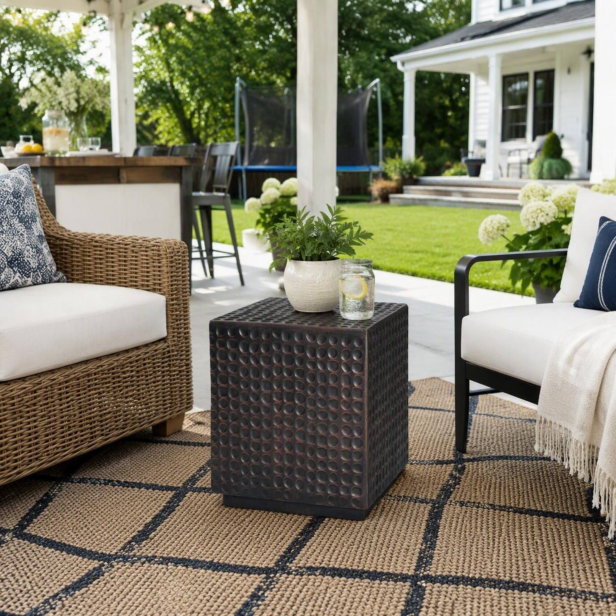 Back. RYHNUYNE - Antique Outdoor Table for Patio Garden Poolside,Outdoor Side Table,Modern Accent End Table for Outdoor Use - Copper.
