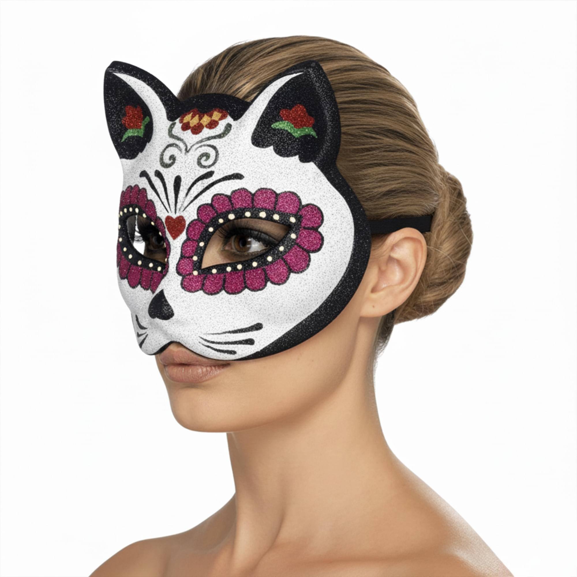 Alt View 1. Smiffys - Sugar Skull Cat Eye Mask Costume Accessory - Multi-Colored.