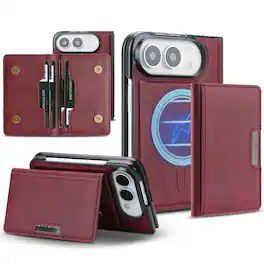 UUCOVER - Magnetic Detachable Wallet Case For Apple iPhone Duo with Card Slots, Kickstand, Compatible with MagSafe Slim Back Cover - Winered