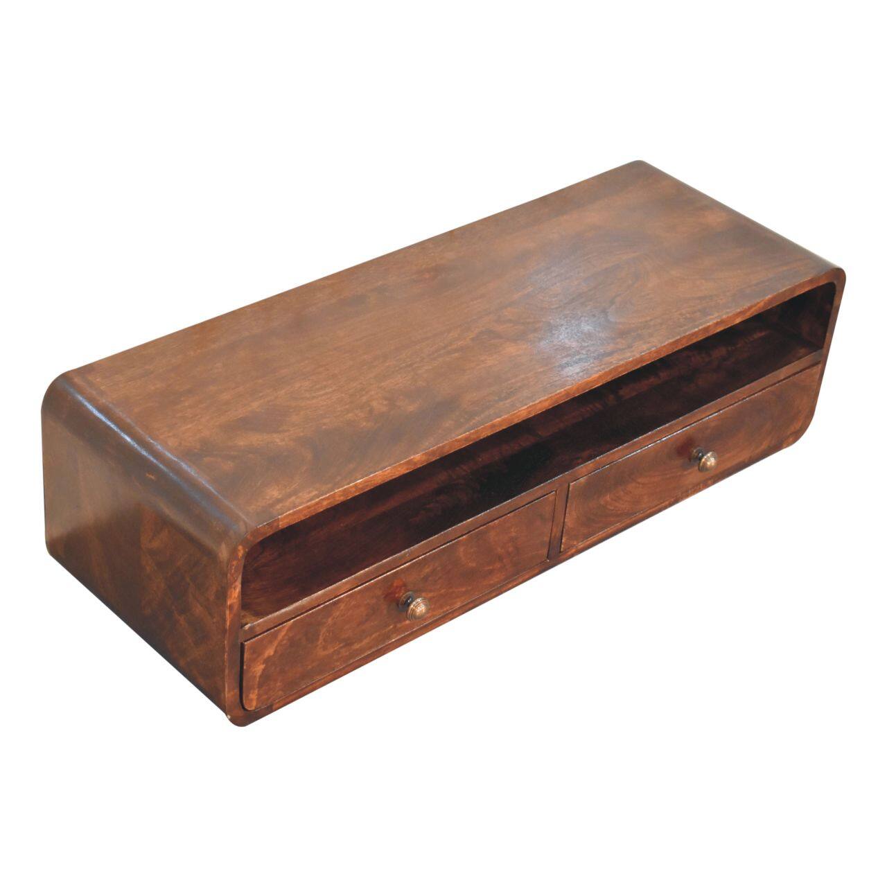 Alt View 2. Artisan Furniture - Artisan Furniture Solid Wood Floating California Walnut Open Console, 2 Drawers, 1 Shelf, Dark Brown - Dark Brown.