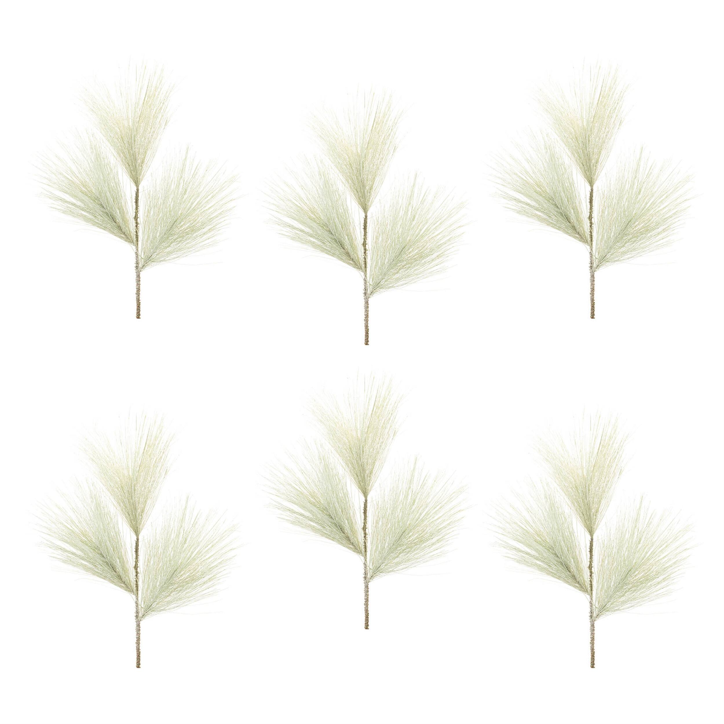 Left. BreeBe - Long Needle Pine Spray (Set of 6) - Green, White.