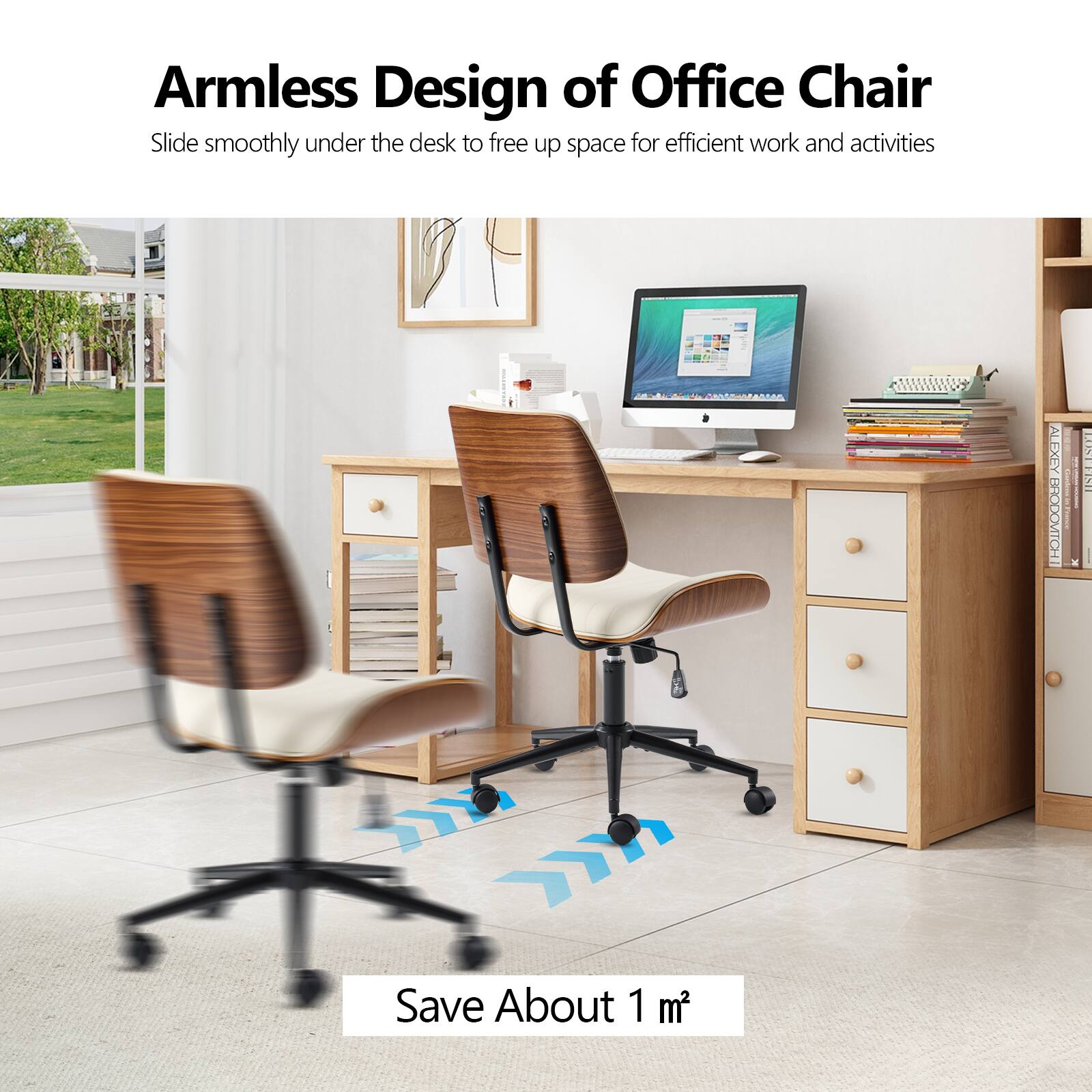 Winado Wide Curved Seat&Back Armless Home Office Chair,Adjustable ...