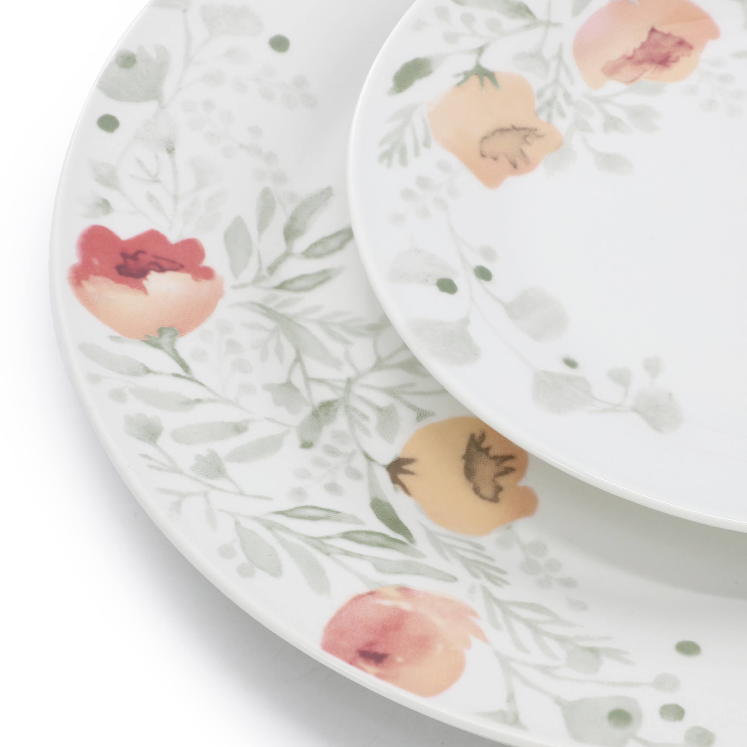 Back. Elama - Elama Poppy 18 Piece Porcelain Dinnerware Set, Service for 6 - White and Orange.