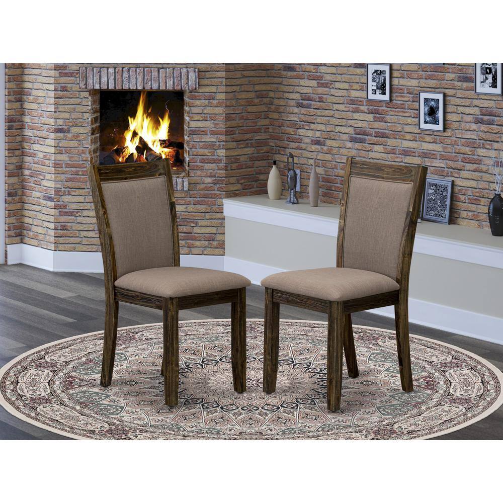 Alt View 4. East West Furniture - MZC7T48 Modern Dining Chairs - Coffee Linen Fabric Seat and High Chair Back - Distressed Jacobean Finish (SET OF 2) - Distressed Jacobean.