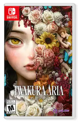 The text on the image reads: "Nintendo Switch. Iakuraaria Aria. Mature 17+. Jeunes Adultes 17+. M P paube. ESRB." - M (Mature 17+)